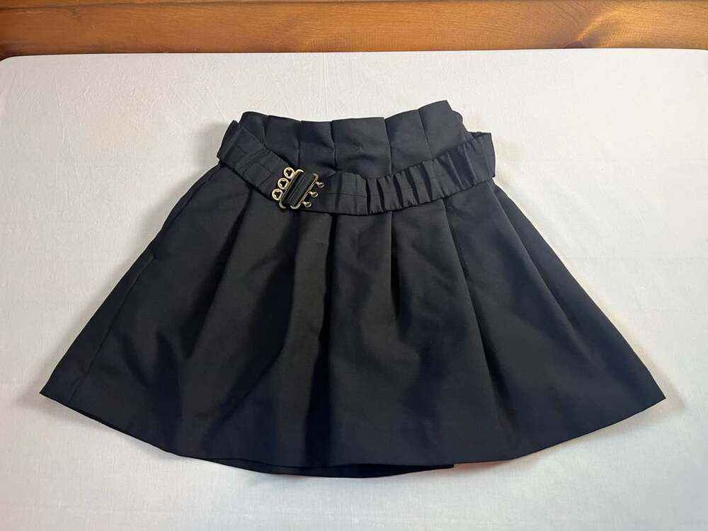 3.1 Phillip Lim Mini Skirt Size 4 Black Belted Paperbag Waist Wool Mohair Silk